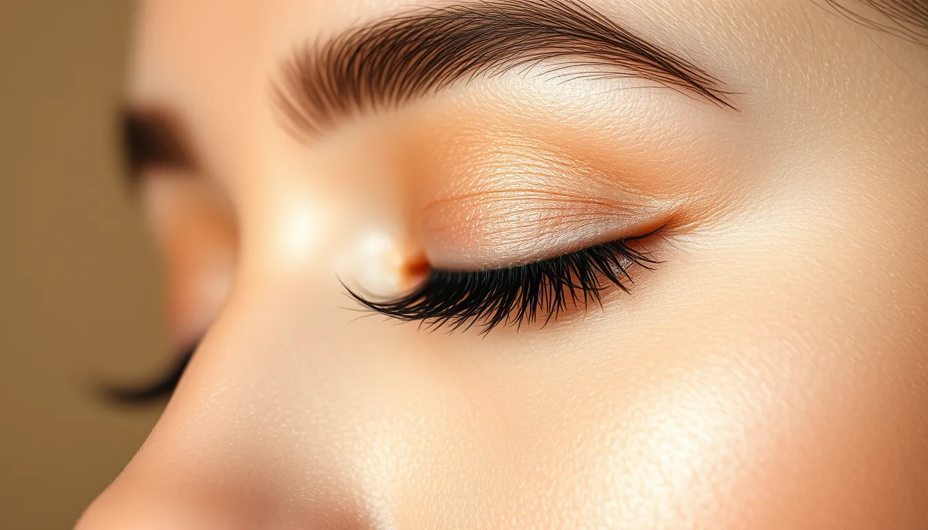 Close-up of a classic eyelash extension set on a woman's closed eye, showing individual natural-looking lash extensions applied lash by lash at Serenity Beaute Singapore