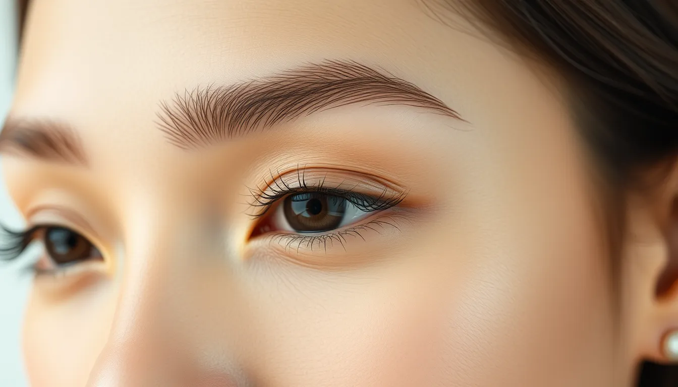 Close-up of natural-looking eyebrow embroidery results on a Singapore woman — precise hair-stroke technique by Serenity Beaute