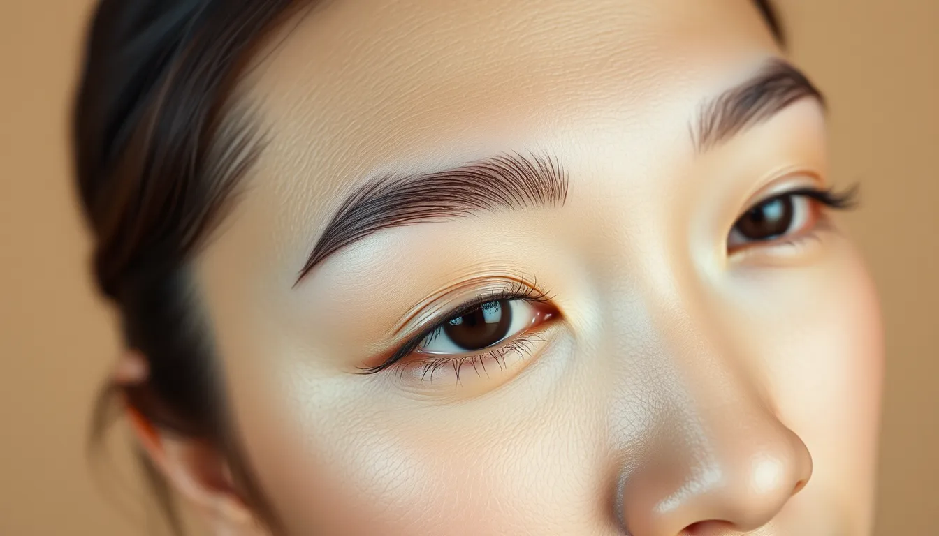 Natural-looking eyebrow embroidery result on a Singapore woman, illustrating precision brow artistry at Serenity Beaute