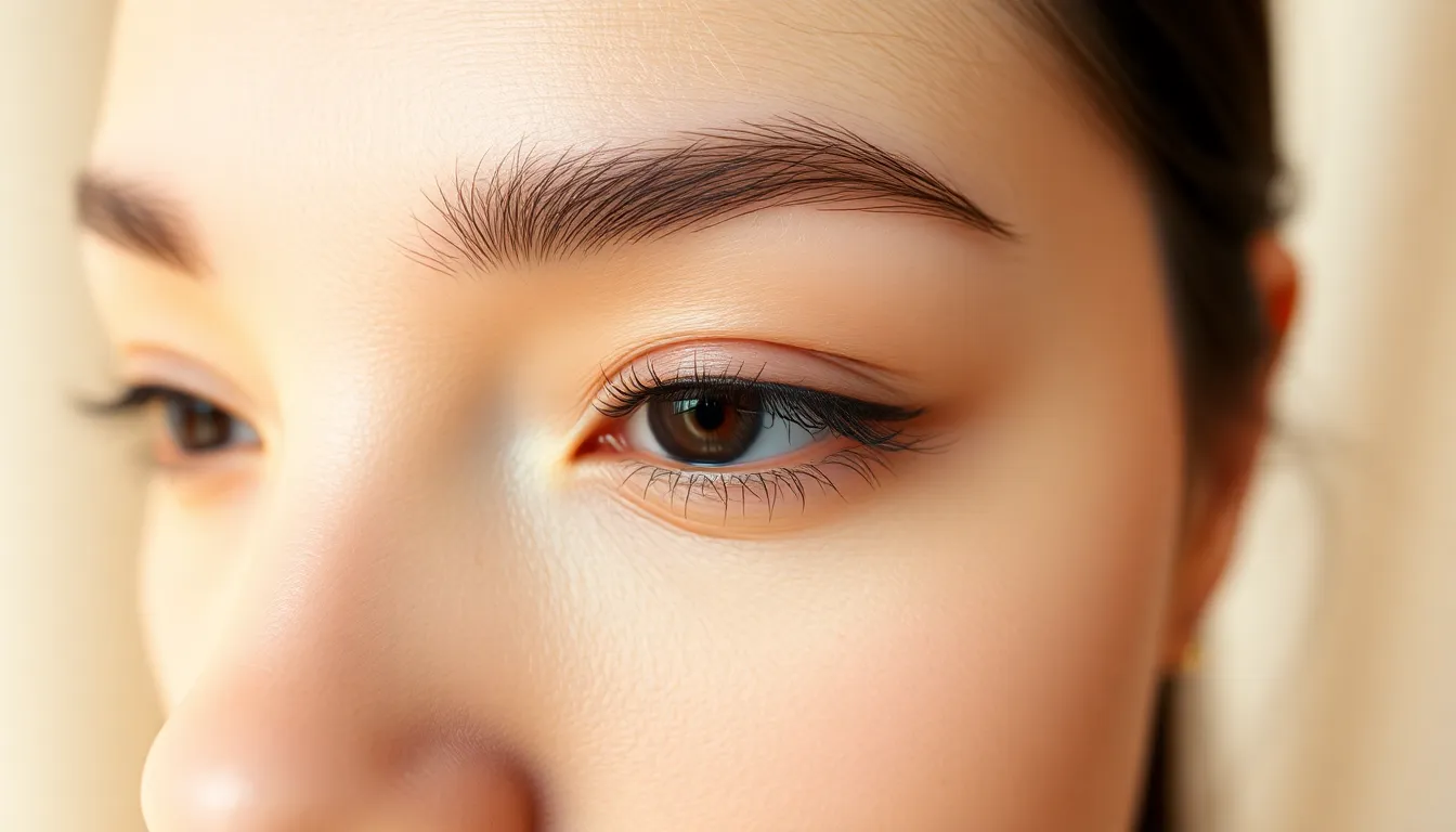 Natural lash extensions applied at a lash salon in Singapore — close-up of a woman's eye showing hand-crafted, featherlight extensions